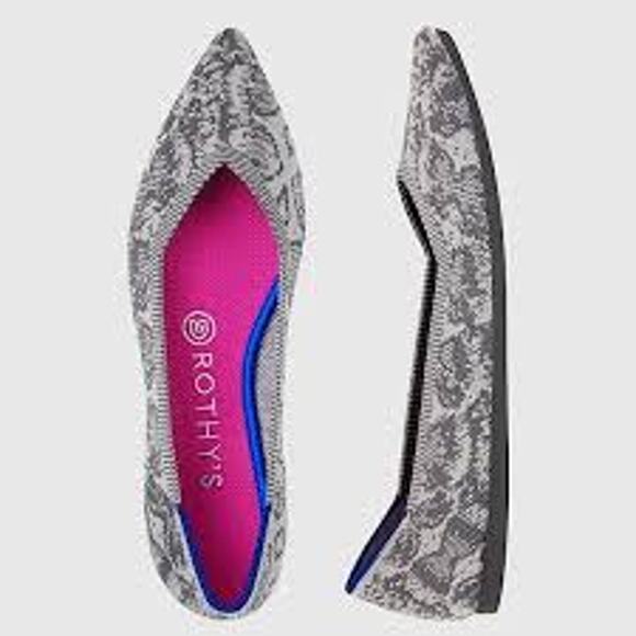 Rothy's Shoes - Rothy's The Point Snake Print Slip On Knit Ballet Flats Grey Women's Size W9.5